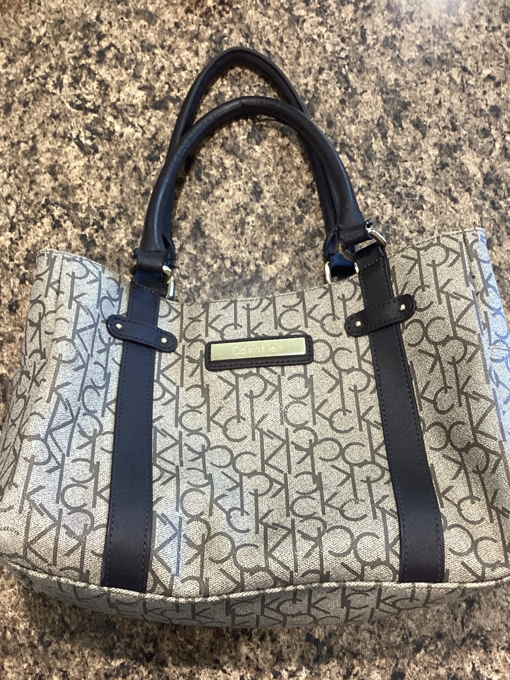 Calvin Klein Monogram Tote with Black Trim